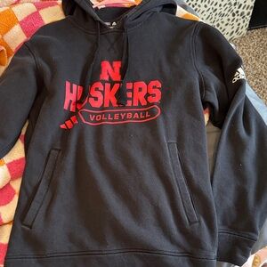 Adidas Black Hoodie with Red Huskers Volleyball Logo